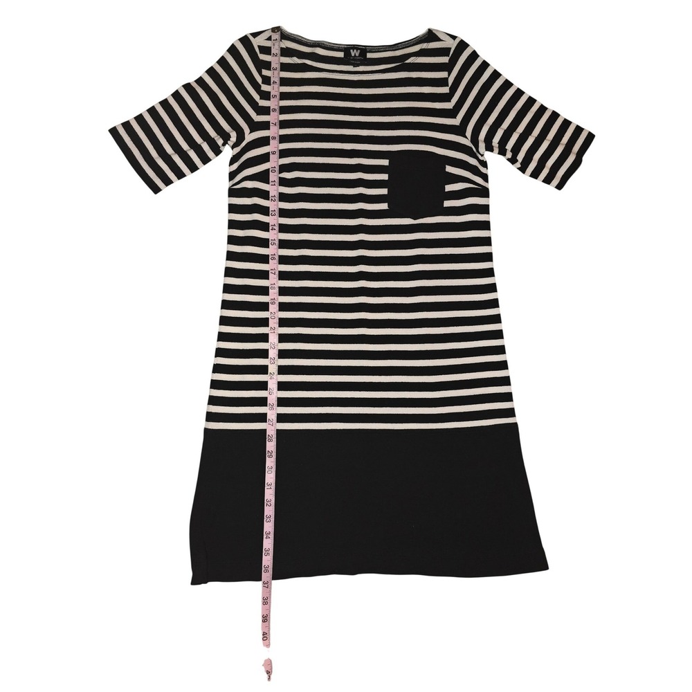 W by Worth Womens Black White Striped Boat Neck Shift Dress Short Sleeve Small - Picture 8 of 8